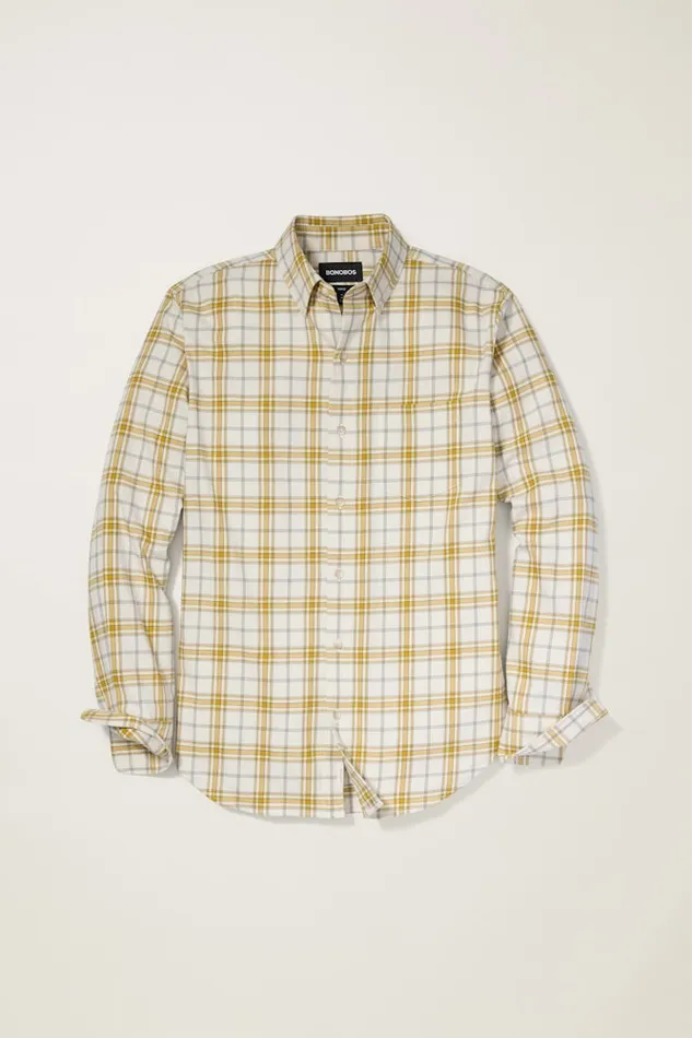Men Bonobos Casual Shirts Stretch Lightweight Flannel Shirt Olive Khaki Plaid