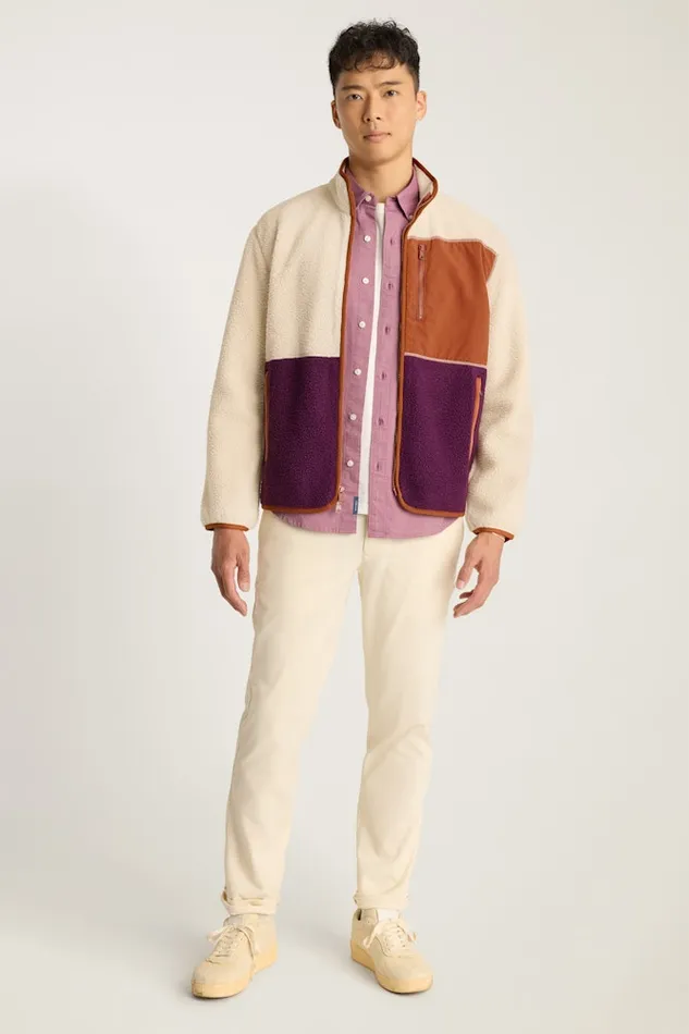 Men Bonobos Half and FullZips High Pile Fleece Jacket Cream Plum Color Block
