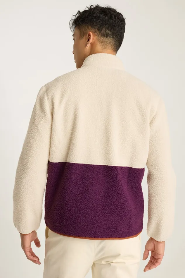 Men Bonobos Half and FullZips High Pile Fleece Jacket Cream Plum Color Block Men Bonobos Half and FullZips High Pile Fleece Jacket Cream Plum Color Block