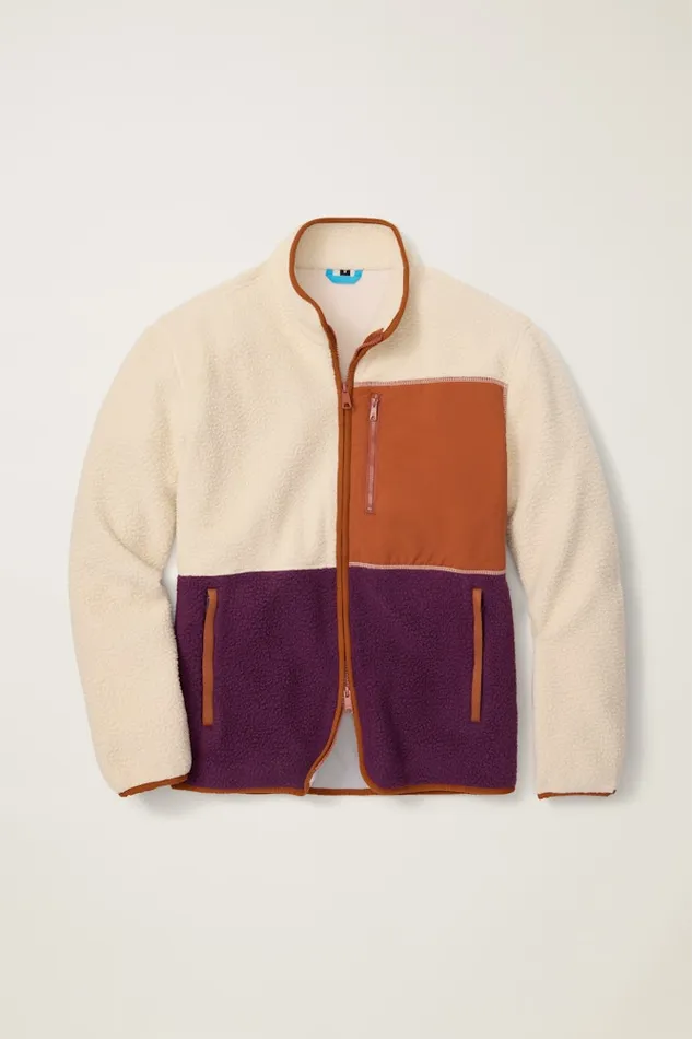 Men Bonobos Half and FullZips High Pile Fleece Jacket Cream Plum Color Block Men Bonobos Half and FullZips High Pile Fleece Jacket Cream Plum Color Block