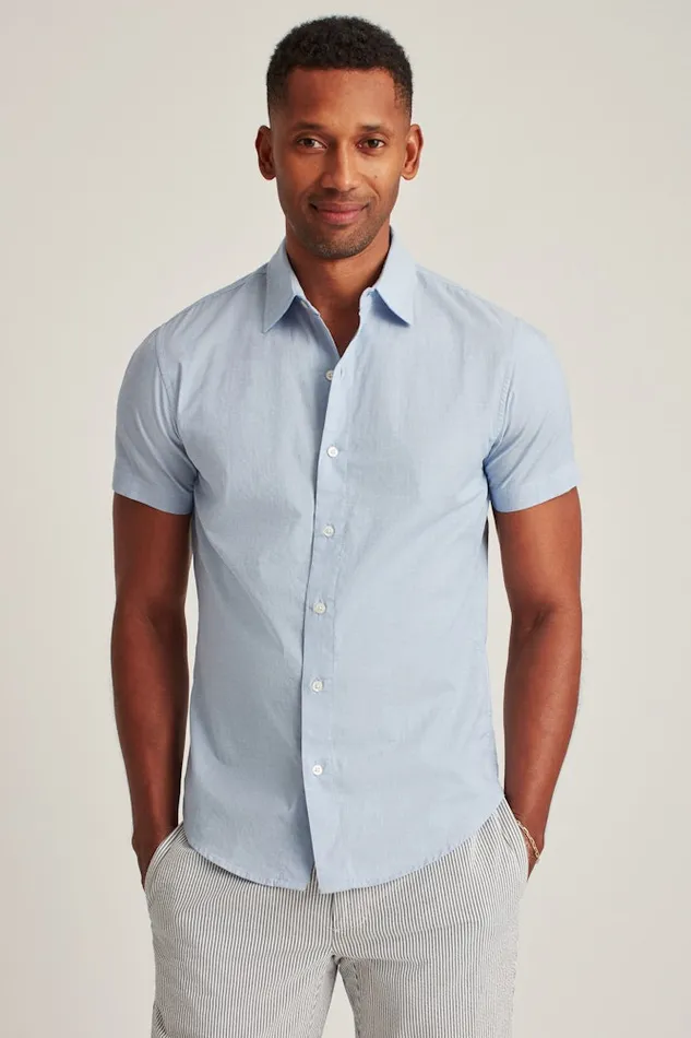 Men Bonobos Short Sleeve Shirts Riviera Short Sleeve Shirt River Blue End On End Men Bonobos Short Sleeve Shirts Riviera Short Sleeve Shirt River Blue End On End