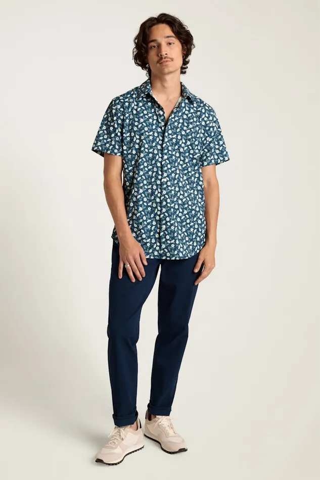 Men Bonobos Short Sleeve Shirts Tech Short Sleeve Shirt Blue Floral Branch
