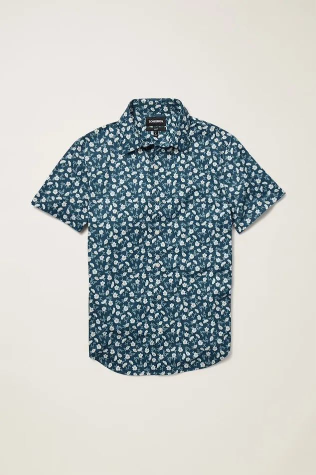 Men Bonobos Short Sleeve Shirts Tech Short Sleeve Shirt Blue Floral Branch Men Bonobos Short Sleeve Shirts Tech Short Sleeve Shirt Blue Floral Branch