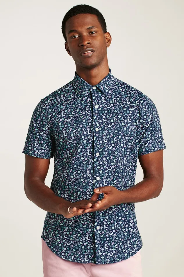 Men Bonobos Short Sleeve Shirts Tech Short Sleeve Shirt Navy Weekend Floral
