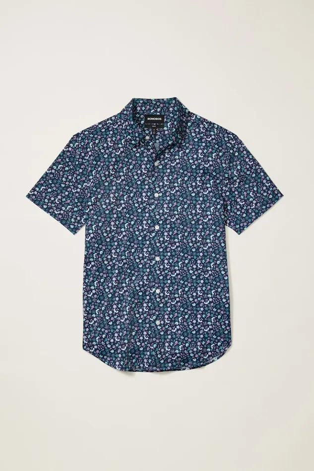 Men Bonobos Short Sleeve Shirts Tech Short Sleeve Shirt Navy Weekend Floral
