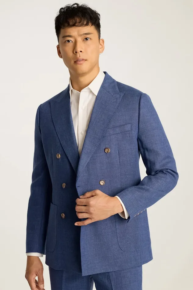 Men Bonobos Suits Jetsetter Italian Linen Double Breasted Suit Bright Navy