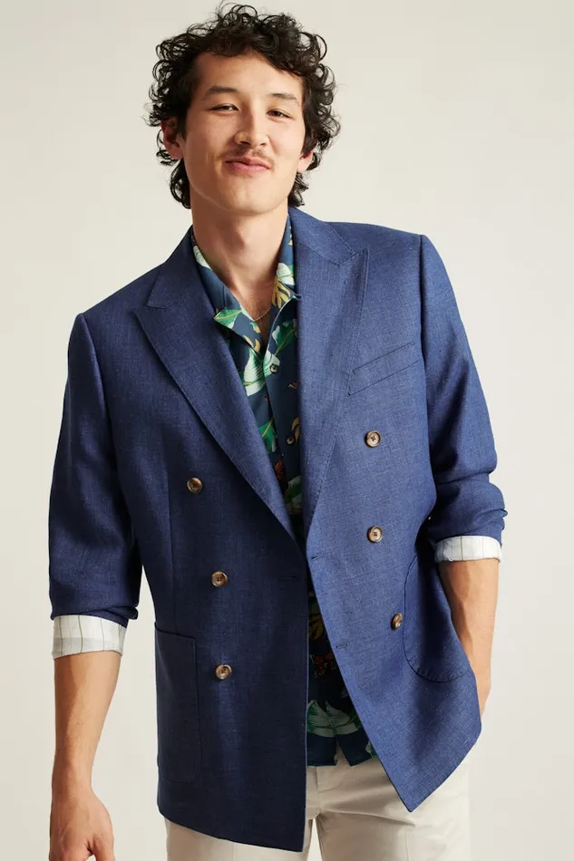 Men Bonobos Suits Jetsetter Italian Linen Double Breasted Suit Bright Navy