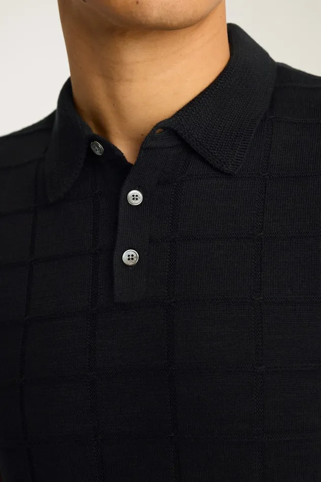 Men Bonobos Sweater Polos Hudson Sweater Polo Black Cotton Grid Men Bonobos Sweater Polos Hudson Sweater Polo Black Cotton Grid