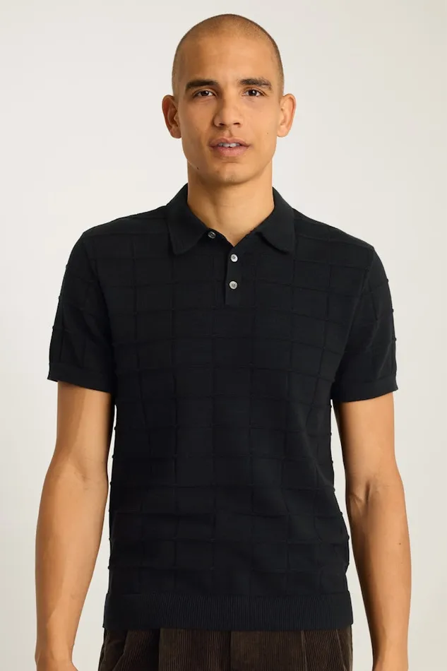 Men Bonobos Sweater Polos Hudson Sweater Polo Black Cotton Grid Men Bonobos Sweater Polos Hudson Sweater Polo Black Cotton Grid