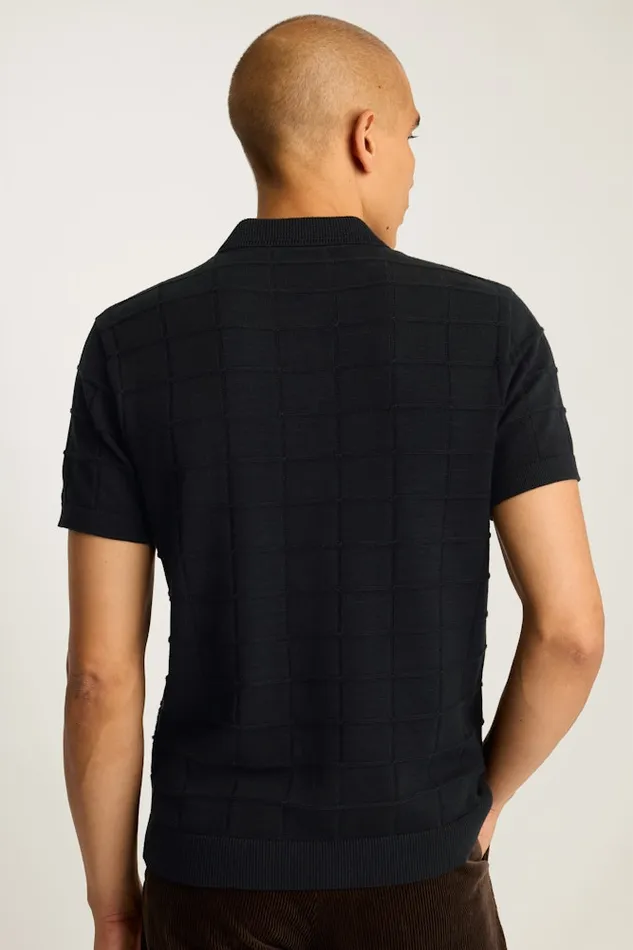 Men Bonobos Sweater Polos Hudson Sweater Polo Black Cotton Grid Men Bonobos Sweater Polos Hudson Sweater Polo Black Cotton Grid