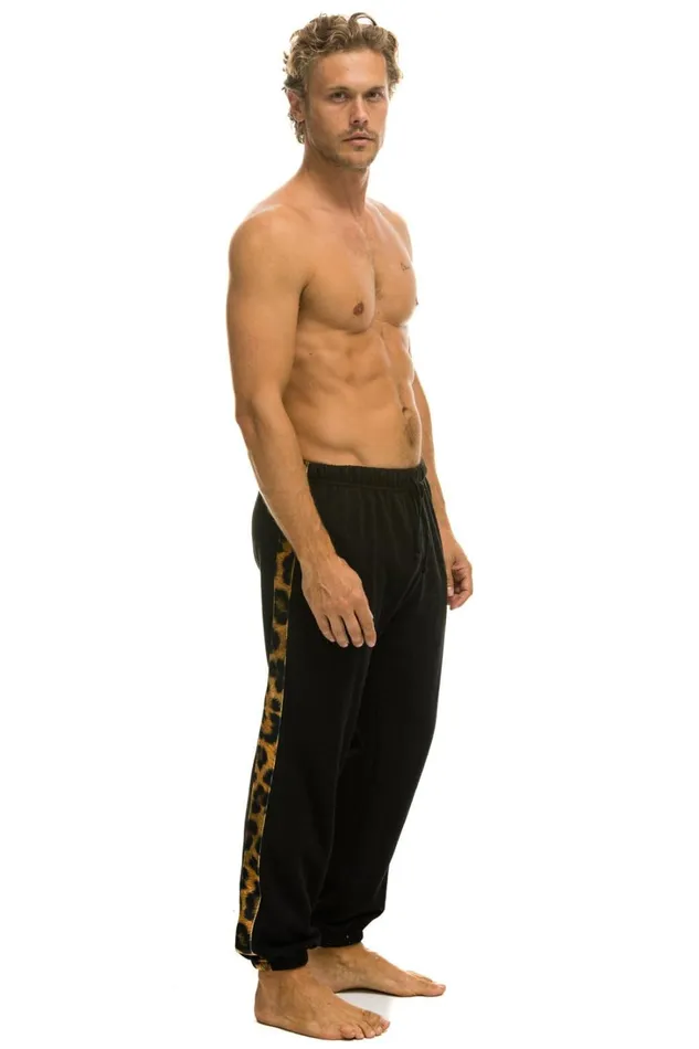 Men Bottoms Aviator Nation CHEETAH STRIPE SWEATPANTS 8211 BLACK CHEETAH Men Bottoms Aviator Nation CHEETAH STRIPE SWEATPANTS 8211 BLACK CHEETAH