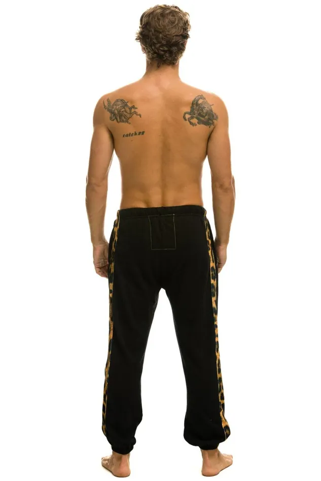 Men Bottoms Aviator Nation CHEETAH STRIPE SWEATPANTS 8211 BLACK CHEETAH Men Bottoms Aviator Nation CHEETAH STRIPE SWEATPANTS 8211 BLACK CHEETAH