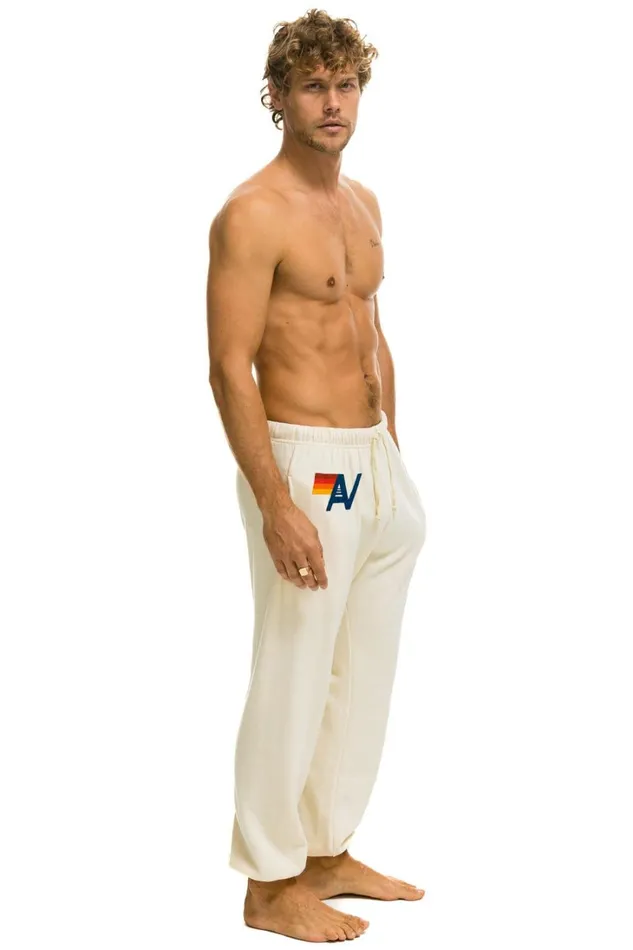 Men Bottoms Aviator Nation LOGO SWEATPANTS 8211 VINTAGE WHITE