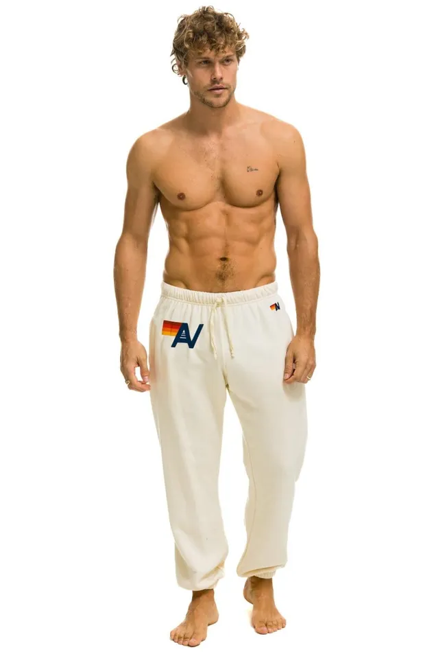 Men Bottoms Aviator Nation LOGO SWEATPANTS 8211 VINTAGE WHITE