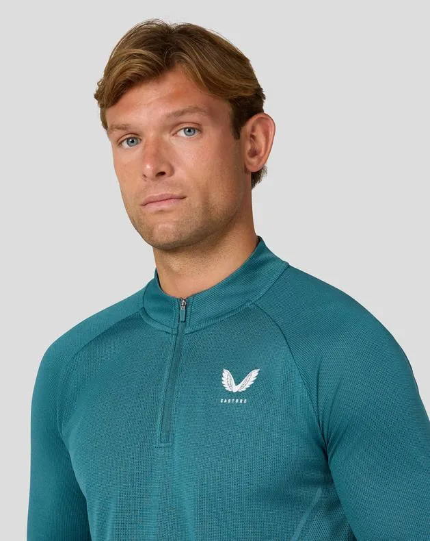 Men Castore Tops Apex Long Sleeve Engineered Knit Quarter Zip Top 8211 Bright Aqua