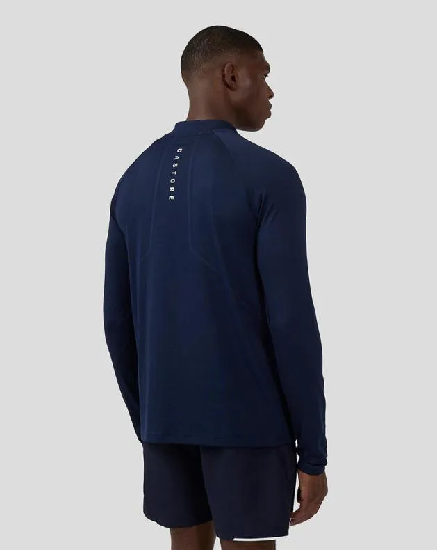 Men Castore Tops Apex Long Sleeve Engineered Knit Quarter Zip Top 8211 Midnight Navy