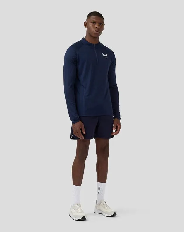 Men Castore Tops Apex Long Sleeve Engineered Knit Quarter Zip Top 8211 Midnight Navy