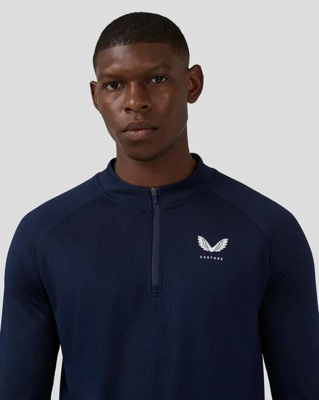 Men Castore Tops Apex Long Sleeve Engineered Knit Quarter Zip Top 8211 Midnight Navy