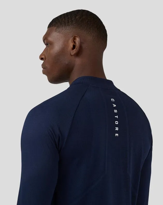 Men Castore Tops Apex Long Sleeve Engineered Knit Quarter Zip Top 8211 Midnight Navy