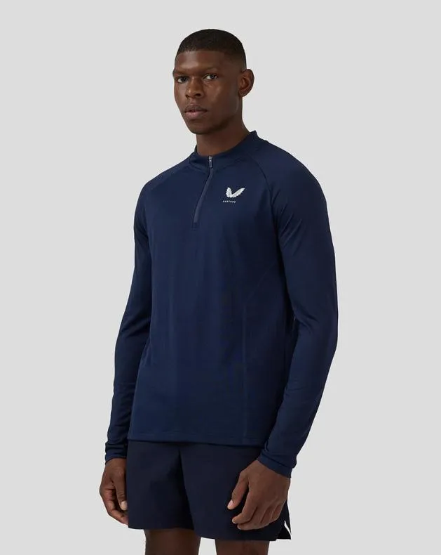Men Castore Tops Apex Long Sleeve Engineered Knit Quarter Zip Top 8211 Midnight Navy