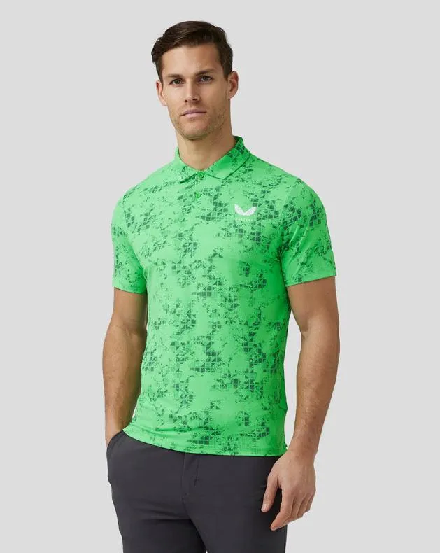 Men Castore Tops Golf Short Sleeve Geo Printed Polo 8211 Lime