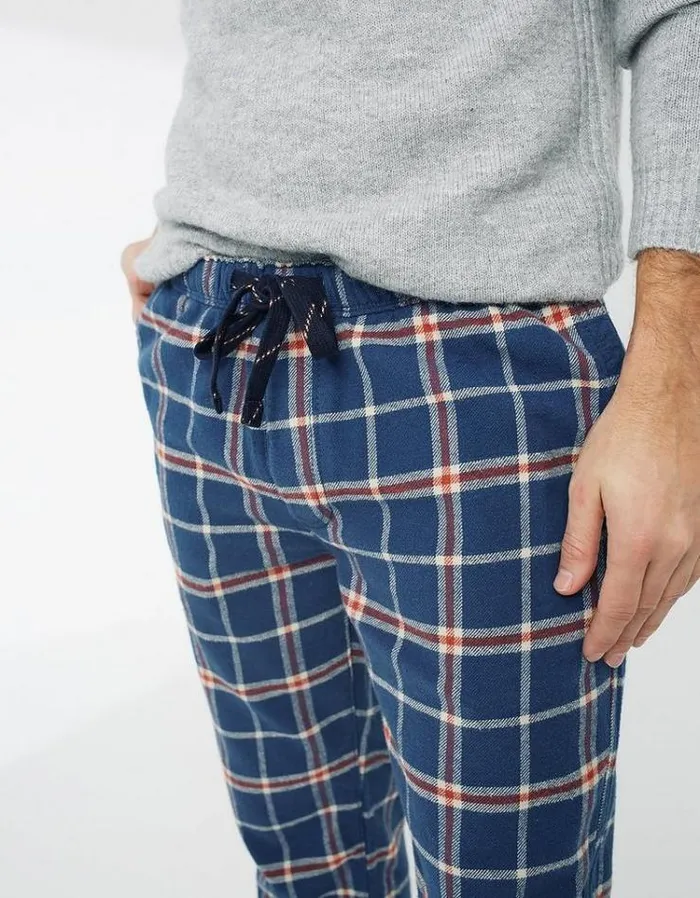 Men FatFace Men039s Sale Clevedon Checked Pj Bottoms Sea Blue