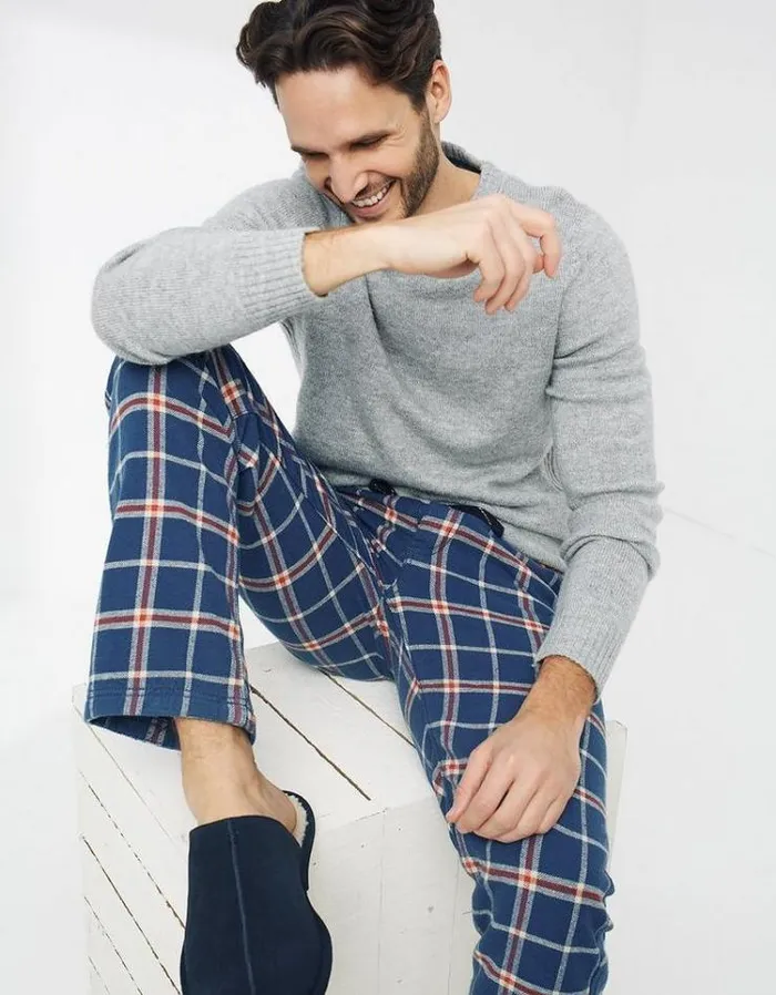Men FatFace Men039s Sale Clevedon Checked Pj Bottoms Sea Blue