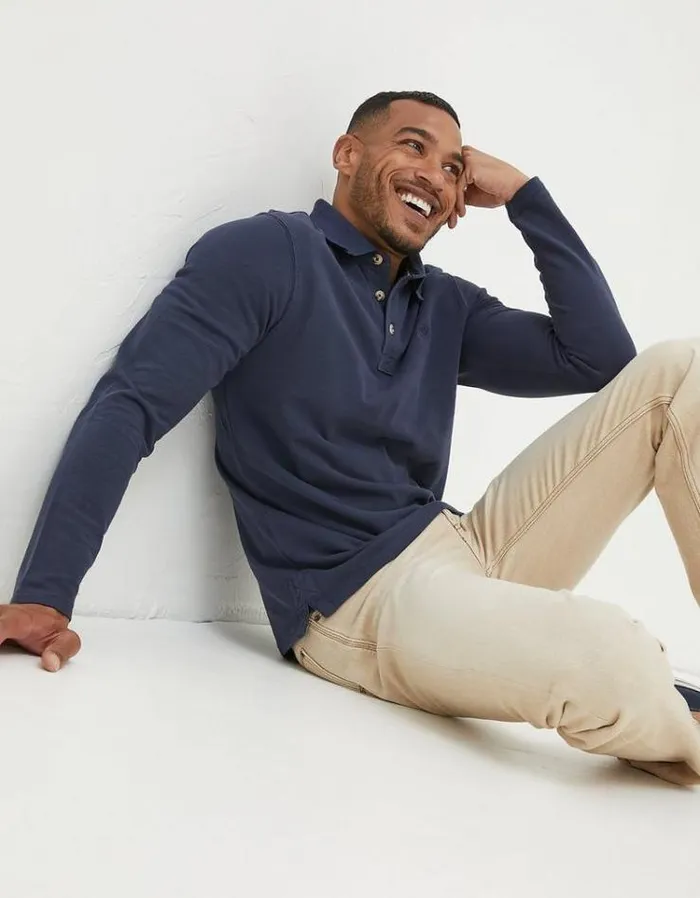Men FatFace Men039s Sale Long Sleeve Pique Polo Navy