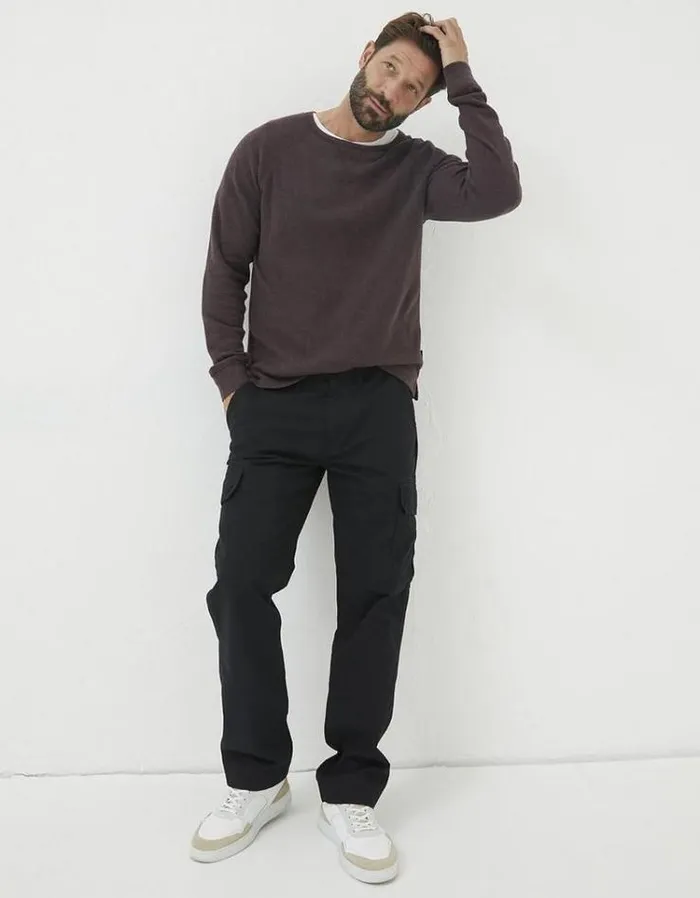 Men FatFace Pants and Chinos Corby Ripstop Cargo Trousers Washed Black