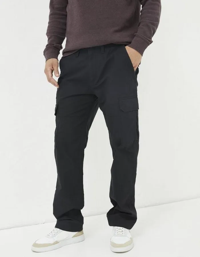 Men FatFace Pants and Chinos Corby Ripstop Cargo Trousers Washed Black