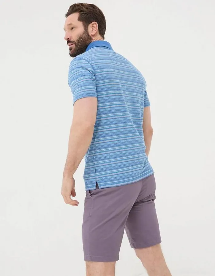 Men FatFace Polo Shirts Penzance Stripe Polo Light Blue