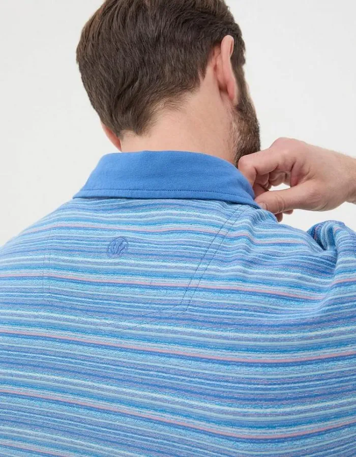 Men FatFace Polo Shirts Penzance Stripe Polo Light Blue