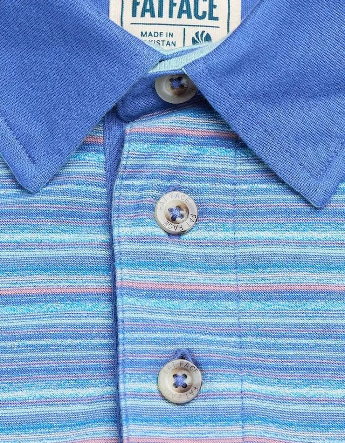 Men FatFace Polo Shirts Penzance Stripe Polo Light Blue