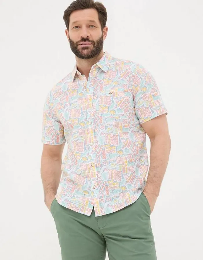 Men FatFace Shirts Retro Tile Print Shirt Multi