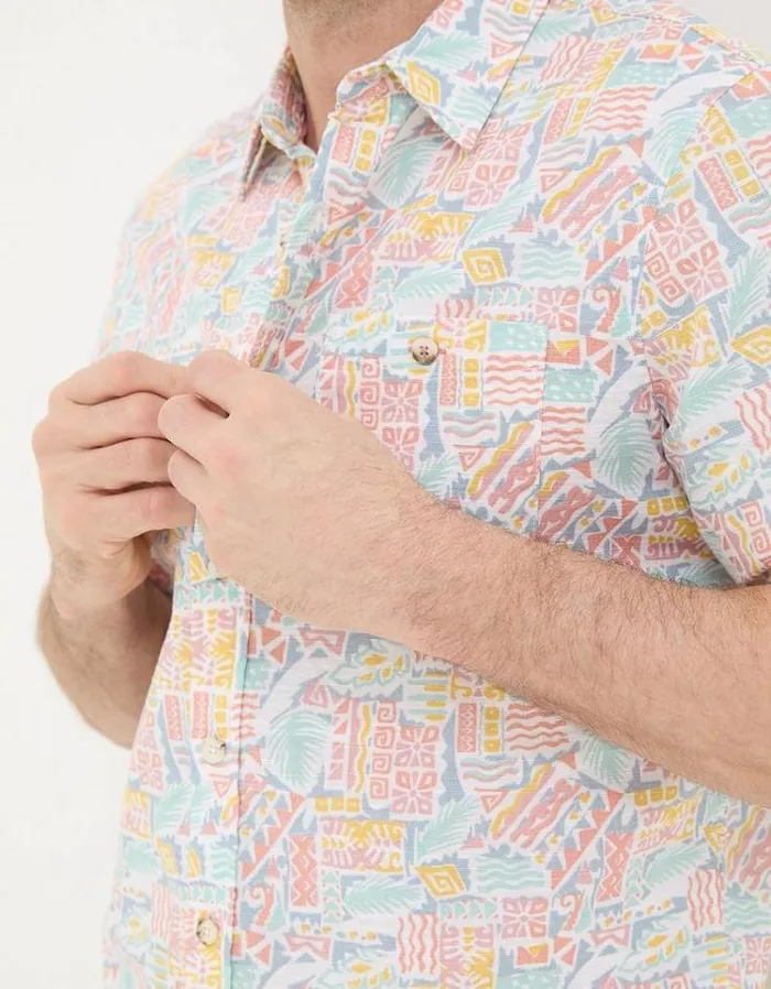 Men FatFace Shirts Retro Tile Print Shirt Multi