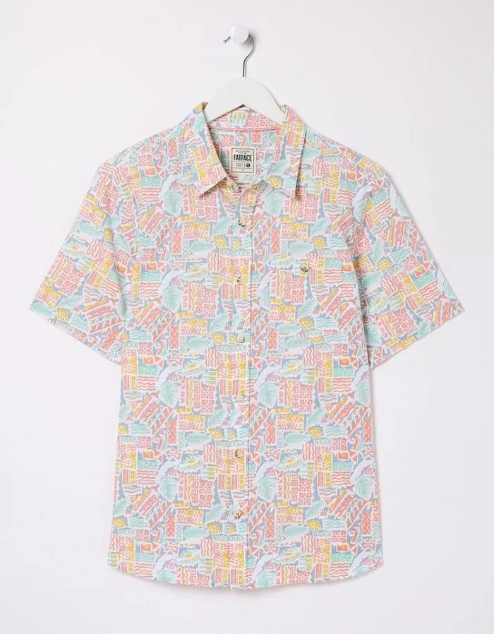 Men FatFace Shirts Retro Tile Print Shirt Multi