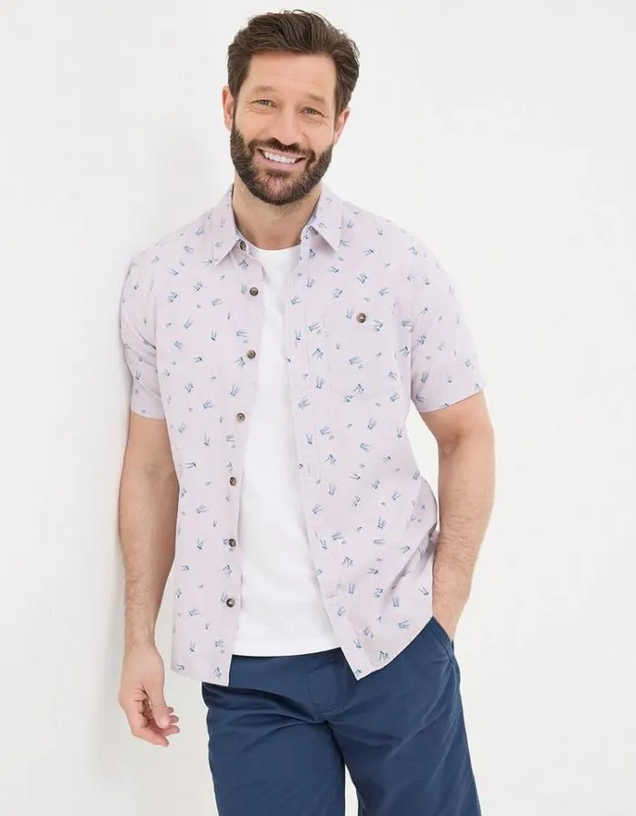 Men FatFace Shirts Short Sleeve Jellyfish Print Shirt Lilac