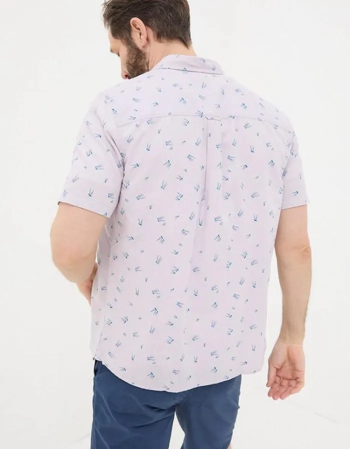 Men FatFace Shirts Short Sleeve Jellyfish Print Shirt Lilac