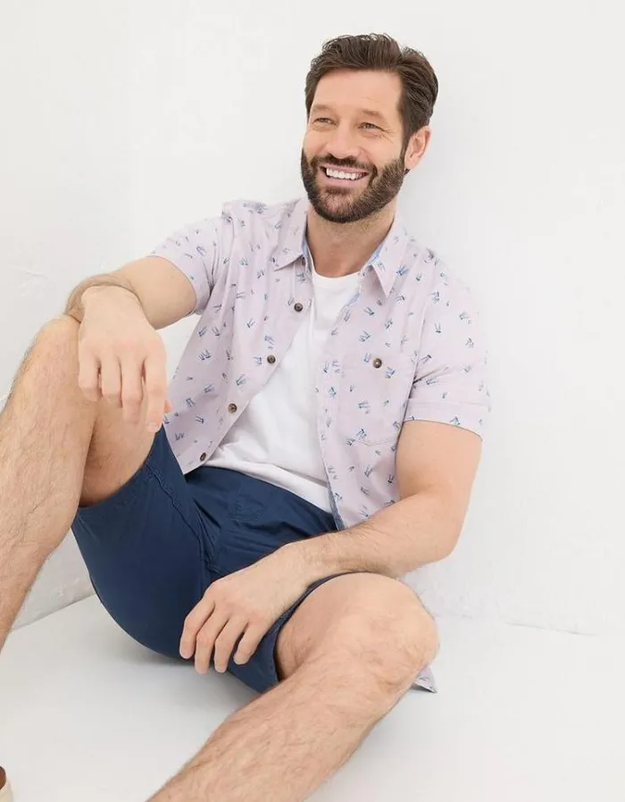 Men FatFace Shirts Short Sleeve Jellyfish Print Shirt Lilac