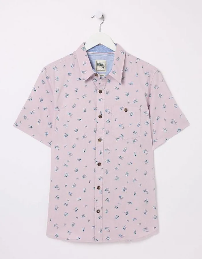 Men FatFace Shirts Short Sleeve Jellyfish Print Shirt Lilac
