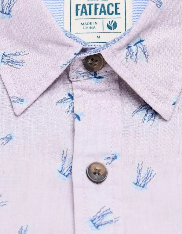Men FatFace Shirts Short Sleeve Jellyfish Print Shirt Lilac