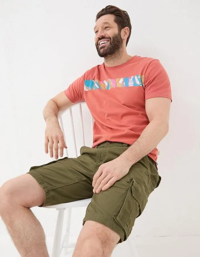 Men FatFace Shorts Breakyard Organic Cotton Cargo Shorts Khaki Green
