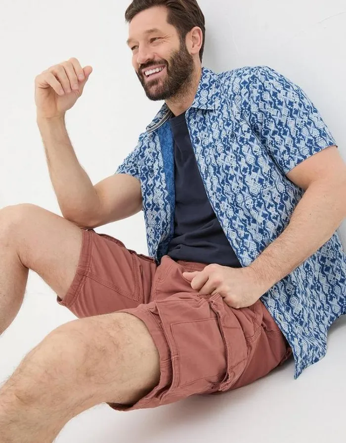 Men FatFace Shorts Breakyard Organic Cotton Cargo Shorts Washed Red