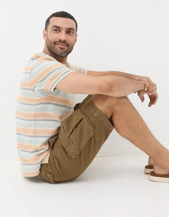 Men FatFace Shorts Cotton Linen Cargo Shorts Brown