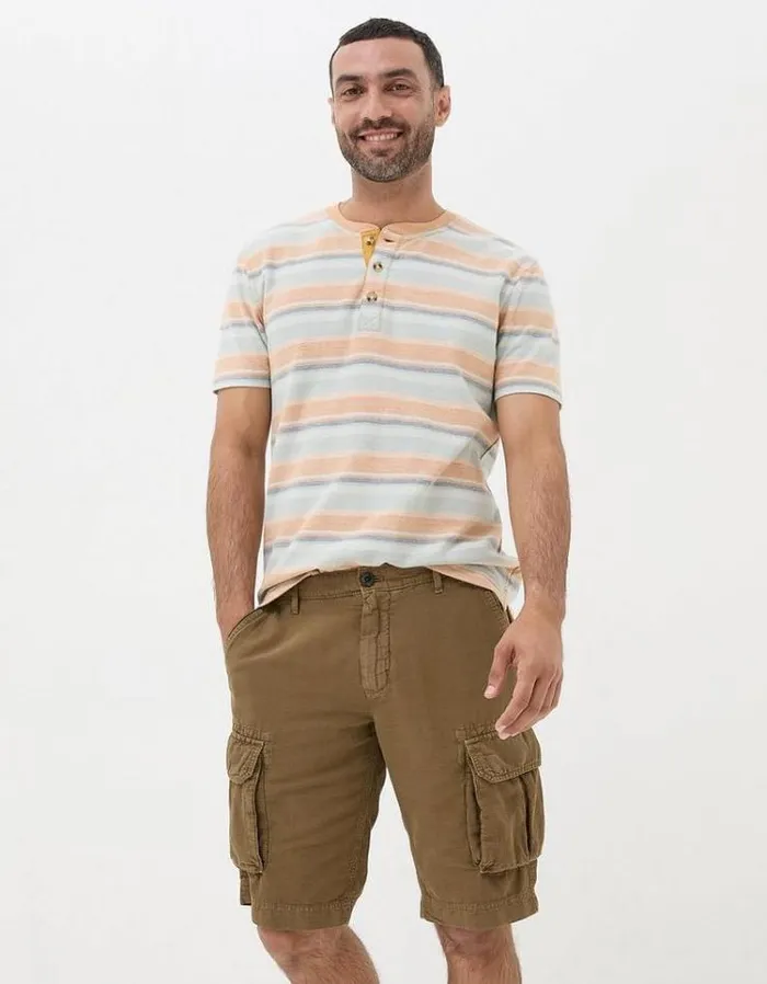 Men FatFace Shorts Cotton Linen Cargo Shorts Brown