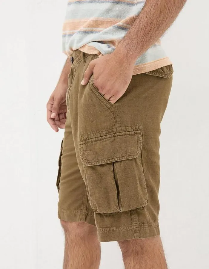 Men FatFace Shorts Cotton Linen Cargo Shorts Brown