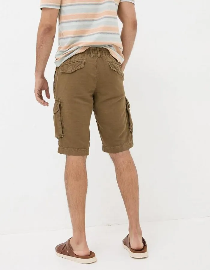 Men FatFace Shorts Cotton Linen Cargo Shorts Brown