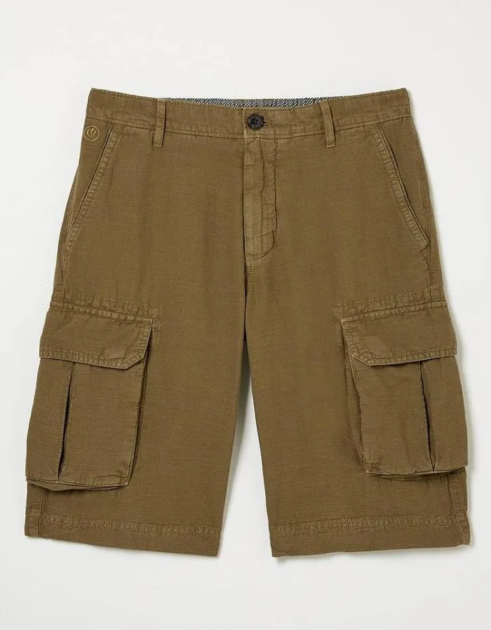 Men FatFace Shorts Cotton Linen Cargo Shorts Brown