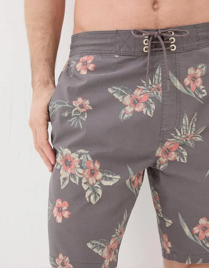 Men FatFace Swimwear Camber Hibiscus Swim Shorts Brown