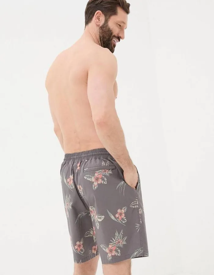 Men FatFace Swimwear Camber Hibiscus Swim Shorts Brown
